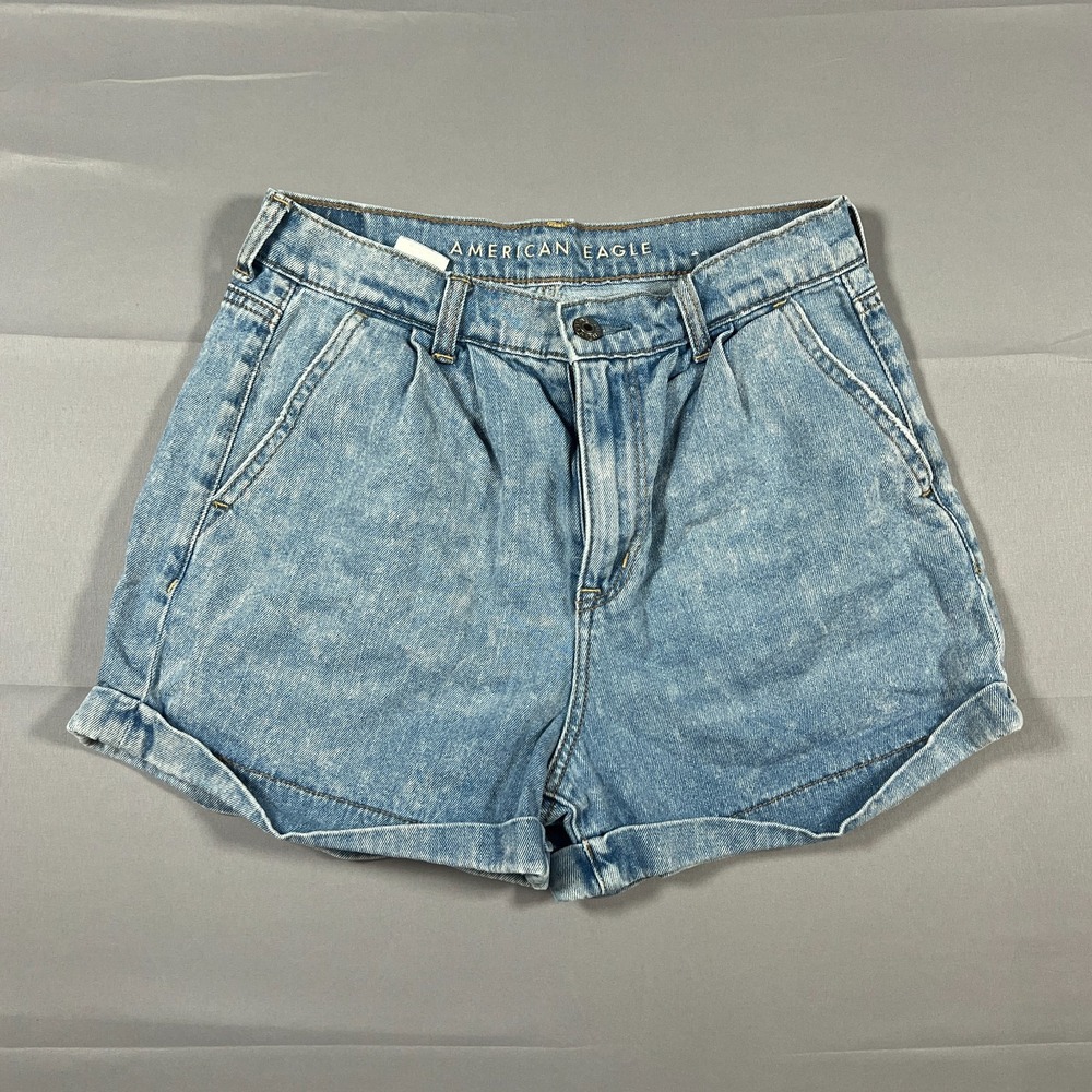 American Eagle Outfitters Mom Cuffed Shorts Womens 4 Blue Denim Cotton High Rise